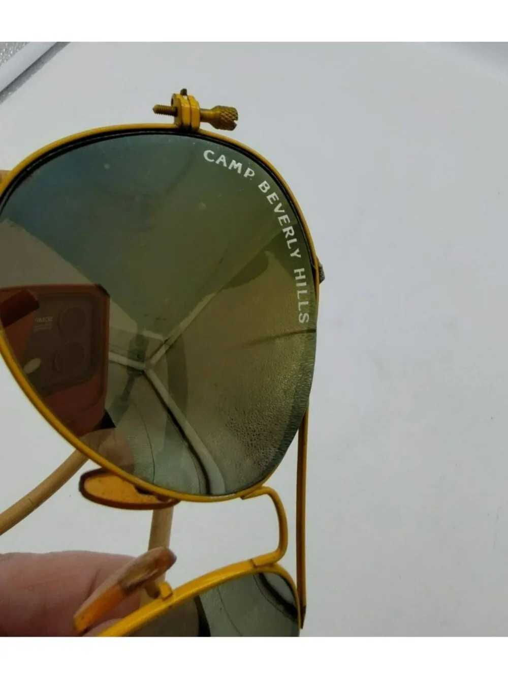 80s Camp Beverly Hills Glacier Glasses Aviator Yellow Frame Leather Side Shields